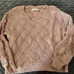 moon & madison Openwork Off-the-Shoulder Sweater in Dusty Rose